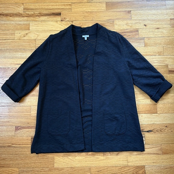 T by Talbots Diamond Textured Open Front Cardigan Black Sz M NWOT - Picture 4 of 11